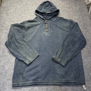 The Territory Ahead Henley Hoodie Mens XL Utility Clasp Cotton Blue Solid